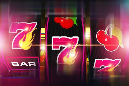 Foto de One Handed Slot Spin 3D illustration Concept. Casino Slot Machine Games. - Imagen libre de derechos