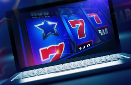 Téléchargez les photos : Online Internet Slot Machine Games Concept 3D Rendered Illustration. Online Gambling Theme. - en image libre de droit