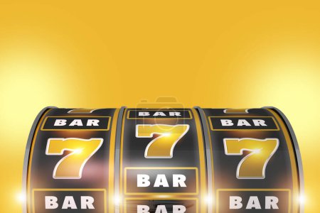 Téléchargez les photos : Yellow Slot Machine Reel Casino Games Background with Upper Copy Space. 3D Rendered Illustration. - en image libre de droit