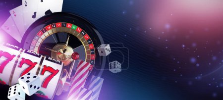 Foto de Casino Banner Background 3D Illustration. Mysterious Glowing Lights. Gambling Industry Theme. - Imagen libre de derechos