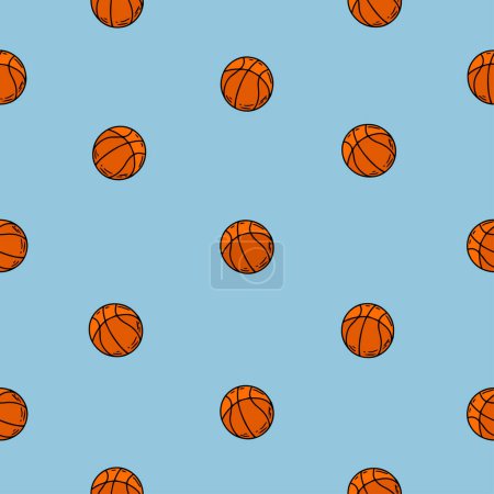 Ilustración de Impresión de baloncesto para textiles. Patrón sin costuras con pelota de baloncesto, texto y textura grunge. - Imagen libre de derechos