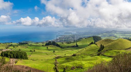 Photo for Landscape with small volcanic cones in Sao Miguel island seen from the miradouro do Pico do Carvao, Azores archipelago, Portugal - Royalty Free Image