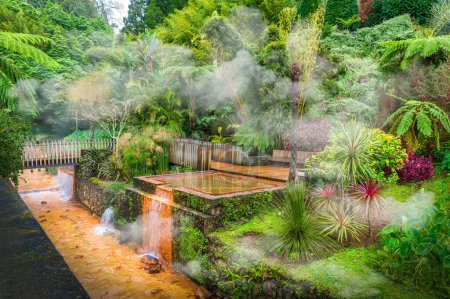 Photo for Discover the tranquil Pocas da Dona Beija hot springs nestled in Sao Miguel lush landscapes, offering a serene wellness escape amid Azores volcanic nature. - Royalty Free Image