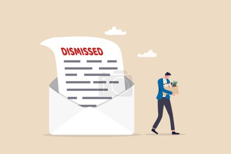 Layoff email sending to employee to inform job dismissed or fired, end career or staff layoff due to economic recession concept, unemployed businessman walk away from dismissed email with his stuff.