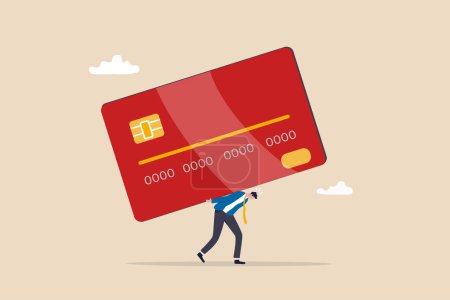 Illustration for Credit card debt, financial problem, loan or obligation to pay back, over spending or expense, money trouble or despair concept, frustrated businessman carry credit card debt burden or loan payment. - Royalty Free Image
