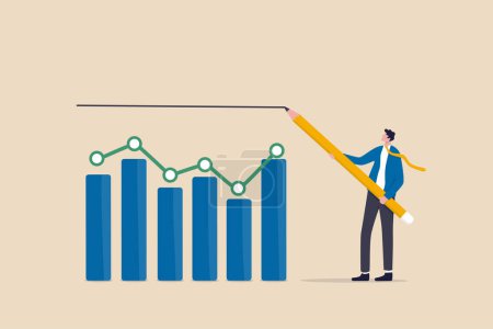 Illustration for Set expectation or KPI, key performance indicator for improvement or work success, growth or growing business, hope or opportunity to success concept, businessman draw expectation line on KPI graph. - Royalty Free Image