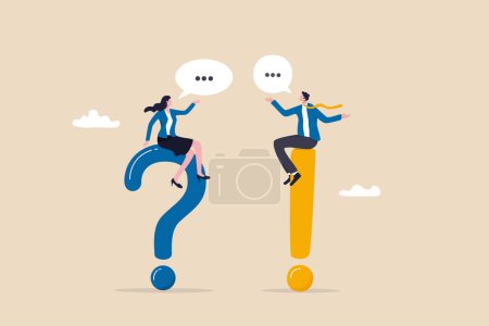 Illustration for Question and answer, Q&A session, FAQ, frequently asked questions, discussion to get solution to solve problem, brainstorm conversation or quiz concept, businessman and woman ask and answer questions. - Royalty Free Image