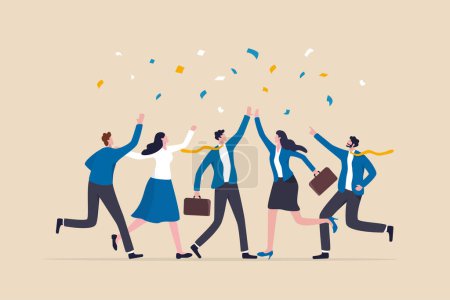 Illustration for Employee, organization or company worker, team or teamwork success together, staff partnership or community concept, success businessman, businesswoman colleague high five for winning celebration. - Royalty Free Image