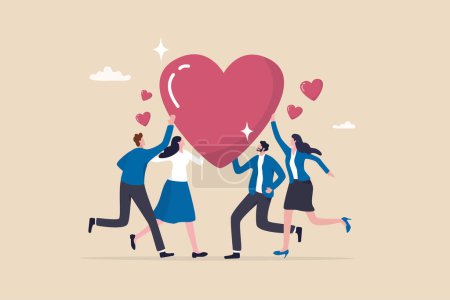 Illustration for Gratitude, thankful or appreciation, kindness or support to success together, return good or positivity, sharing feeling or help concept, business people hold lovely heart with gratitude and thankful. - Royalty Free Image