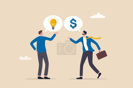 Illustration for Venture capital, project pitching for funding or VC investment, selling idea for money or angel investment for startup project concept, young entrepreneur pitching idea to raise venture capital fund. - Royalty Free Image