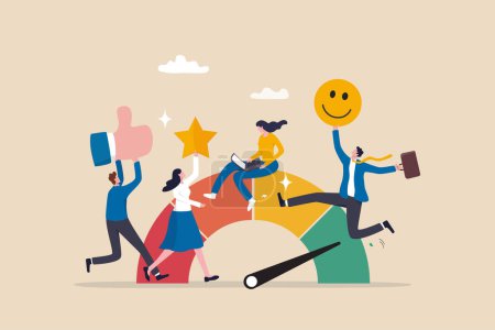 Illustration for Employee engagement, commitment or motivation to success with company, staff dedication or job satisfaction, productivity or employee recognition, business people employee with stars and happy reward. - Royalty Free Image