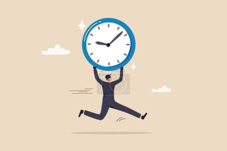Steal time, productivity or procrastination problem, work efficiency to finish in deadline, strategy or implementation concept, Einbrecher dieb stehlen time clock and run away.