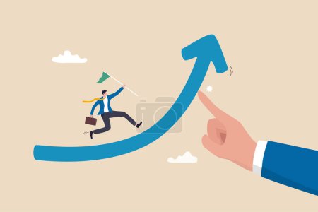 Illustration for Career growth or increase productivity, motivation for success career development, increase revenue, income or profit, help or support concept, businessman hand help push arrow rising up for success. - Royalty Free Image