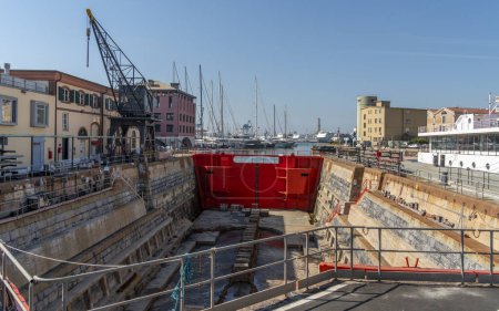 Scenery with dock around the port in Genoa, the capital of the italian region of Liguria