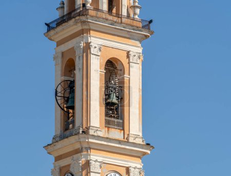 Steeple in Moneglia, a comune (municipality) in the Metropolitan City of Genoa in the Italian region Liguria