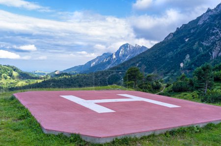 Photo for Mountain rescue helicopter landing pad, on the top of the mountain - Royalty Free Image