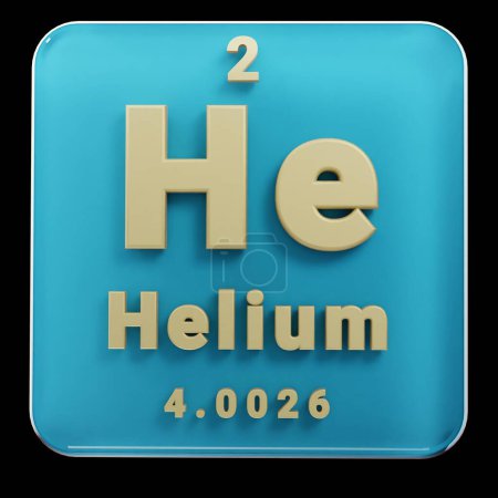 Téléchargez les photos : Belles illustrations abstraites Hélium He 2 noir et rouge debout élément du tableau périodique. Design moderne avec des éléments dorés, illustration de rendu 3D. Fond bleu gris. - en image libre de droit
