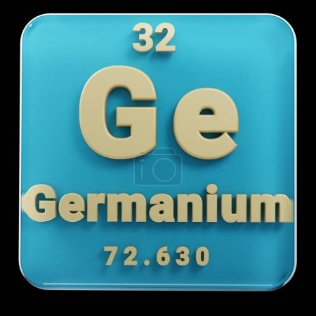 Photo for Beautiful abstract illustrations Standing black and red Germanium  element of the periodic table. Modern design with golden elements, 3d rendering illustration. Blue gray background. - Royalty Free Image
