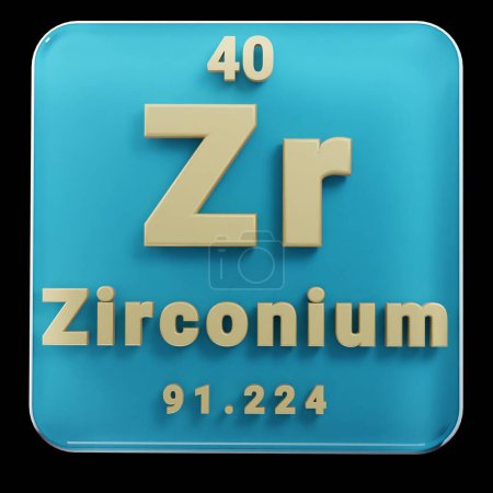 Photo for Beautiful abstract illustrations Standing black and red Zirconium  element of the periodic table. Modern design with golden elements, 3d rendering illustration. Blue gray background. - Royalty Free Image