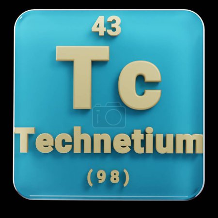 Foto de Hermosas ilustraciones abstractas Elemento Technetium rojo y negro de la tabla periódica. Diseño moderno con elementos dorados, ilustración de renderizado 3D. Fondo gris azul. - Imagen libre de derechos