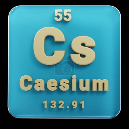 Photo for Beautiful abstract illustrations Standing black and red Caesium  element of the periodic table. Modern design with golden elements, 3d rendering illustration. Blue gray background. - Royalty Free Image
