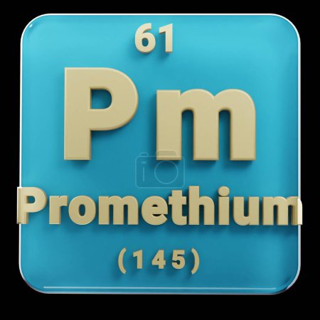 Photo for Beautiful abstract illustrations Standing black and red Promethium  element of the periodic table. Modern design with golden elements, 3d rendering illustration. Blue gray background. - Royalty Free Image