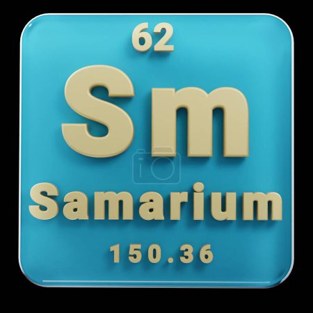 Photo for Beautiful abstract illustrations Standing black and red Samarium  element of the periodic table. Modern design with golden elements, 3d rendering illustration. Blue gray background. - Royalty Free Image