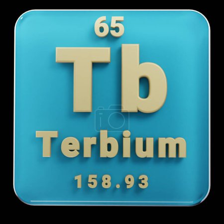 Photo for Beautiful abstract illustrations Standing black and red Terbium  element of the periodic table. Modern design with golden elements, 3d rendering illustration. Blue gray background. - Royalty Free Image