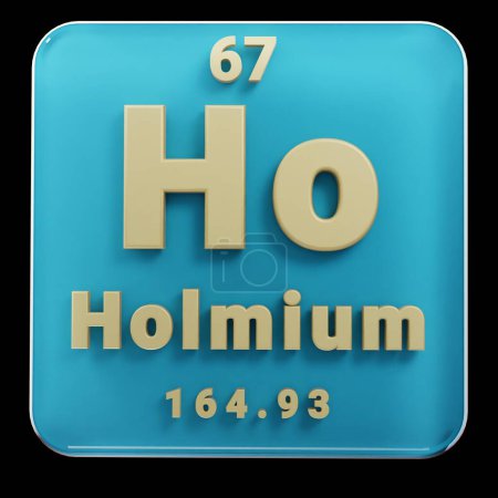 Photo for Beautiful abstract illustrations Standing black and red Holmium  element of the periodic table. Modern design with golden elements, 3d rendering illustration. Blue gray background. - Royalty Free Image