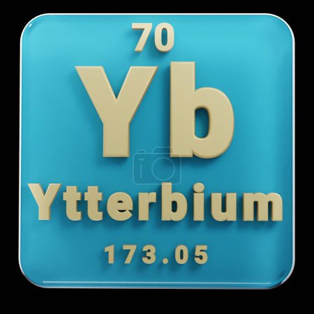Photo for Beautiful abstract illustrations Standing black and red Ytterbium  element of the periodic table. Modern design with golden elements, 3d rendering illustration. Blue gray background. - Royalty Free Image