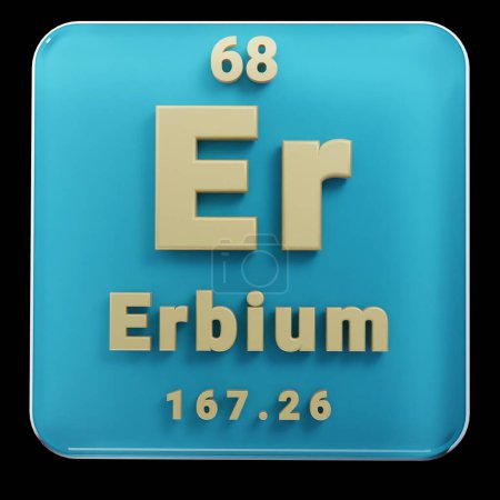 Photo for Beautiful abstract illustrations Standing black and red Erbium  element of the periodic table. Modern design with golden elements, 3d rendering illustration. Blue gray background. - Royalty Free Image