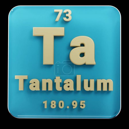 Photo for Beautiful abstract illustrations Standing black and red Tantalum  element of the periodic table. Modern design with golden elements, 3d rendering illustration. Blue gray background. - Royalty Free Image