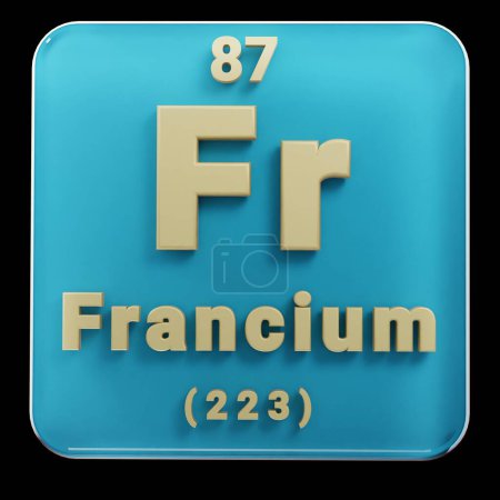Photo for Beautiful abstract illustrations Standing black and red Francium  element of the periodic table. Modern design with golden elements, 3d rendering illustration. Blue gray background. - Royalty Free Image