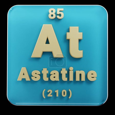 Photo for Beautiful abstract illustrations Standing black and red Astatine  element of the periodic table. Modern design with golden elements, 3d rendering illustration. Blue gray background. - Royalty Free Image