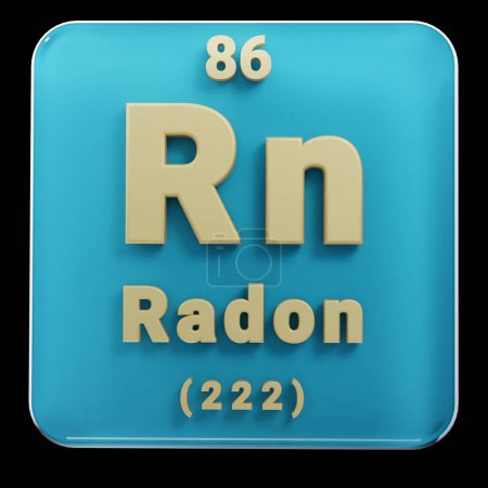 Photo for Beautiful abstract illustrations Standing black and red Radon  element of the periodic table. Modern design with golden elements, 3d rendering illustration. Blue gray background. - Royalty Free Image