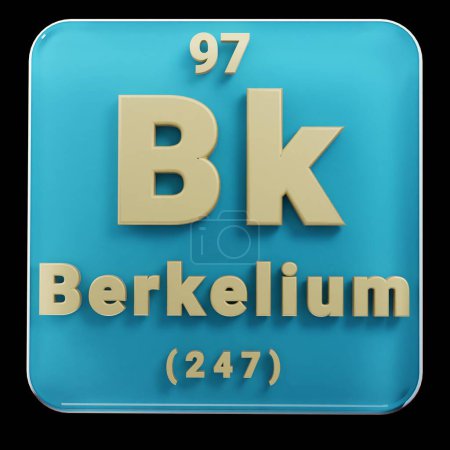 Photo for Beautiful abstract illustrations Standing black and red Berkelium  element of the periodic table. Modern design with golden elements, 3d rendering illustration. Blue gray background. - Royalty Free Image