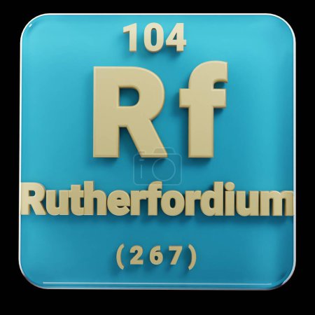 Photo for Beautiful abstract illustrations Standing black and red Rutherfordium  element of the periodic table. Modern design with golden elements, 3d rendering illustration. Blue gray background. - Royalty Free Image
