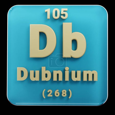 Photo for Beautiful abstract illustrations Standing black and red Dubnium  element of the periodic table. Modern design with golden elements, 3d rendering illustration. Blue gray background. - Royalty Free Image