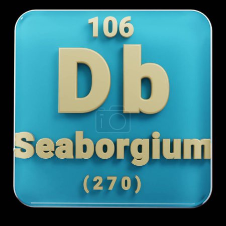 Photo for Beautiful abstract illustrations Standing black and red Seaborgium  element of the periodic table. Modern design with golden elements, 3d rendering illustration. Blue gray background. - Royalty Free Image