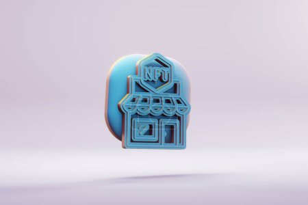 Foto de Hermosas ilustraciones abstracto azul NFT icono de símbolo de la tienda sobre un fondo brillante. Ilustración de representación 3d. Patrón de fondo para el diseño. - Imagen libre de derechos