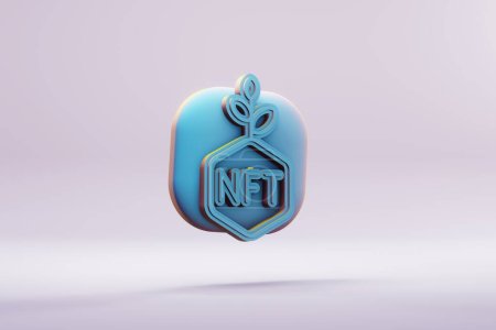 Hermosas ilustraciones abstracto azul NFT icono de símbolo de inversión sobre un fondo brillante. Ilustración de representación 3d. Patrón de fondo para el diseño.