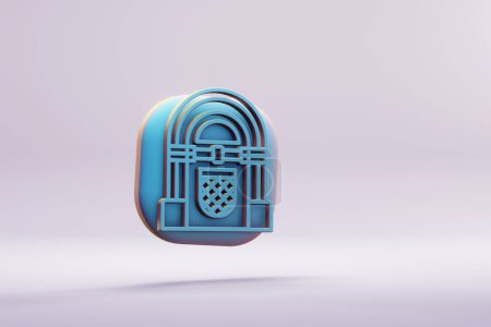 Photo for Beautiful illustration musical instrument  blue Vintage Jukebox symbol icons on a bright pink  background. 3d rendering illustration. Background pattern for design. - Royalty Free Image