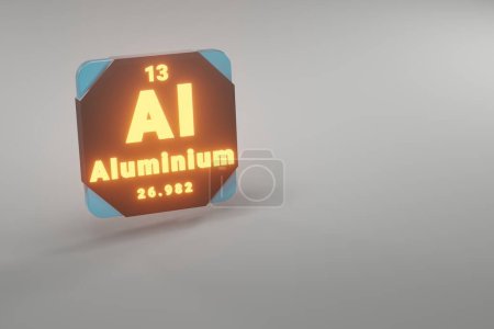 Photo for Beautiful abstract illustrations Standing black fire red Aluminium  element of the periodic table. Modern design with golden elements, 3d rendering illustration. Blue gray background. - Royalty Free Image