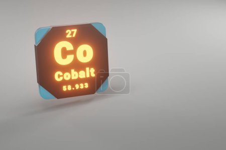 Photo for Beautiful abstract illustrations Standing black and fire Cobalt  element of the periodic table. Modern design with golden elements, 3d rendering illustration. Blue gray background. - Royalty Free Image