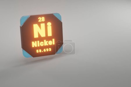 Photo for Beautiful abstract illustrations Standing black and fire Nickel  element of the periodic table. Modern design with golden elements, 3d rendering illustration. Blue gray background. - Royalty Free Image