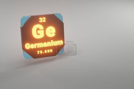 Photo for Beautiful abstract illustrations Standing black and fire Germanium  element of the periodic table. Modern design with golden elements, 3d rendering illustration. Blue gray background. - Royalty Free Image