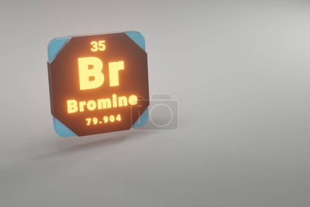 Photo for Beautiful abstract illustrations Standing black and fire Bromine  element of the periodic table. Modern design with golden elements, 3d rendering illustration. Blue gray background. - Royalty Free Image