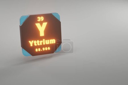Photo for Beautiful abstract illustrations Standing black and fire Yttrium  element of the periodic table. Modern design with golden elements, 3d rendering illustration. Blue gray background. - Royalty Free Image
