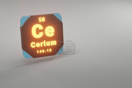 Photo for Beautiful abstract illustrations Standing black and fire Cerium  element of the periodic table. Modern design with golden elements, 3d rendering illustration. Blue gray background. - Royalty Free Image