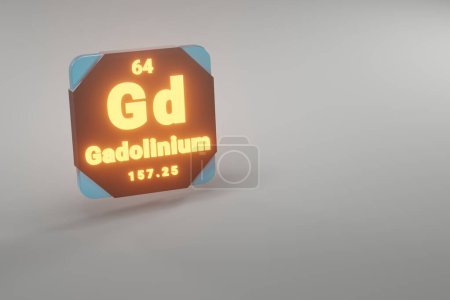 Photo for Beautiful abstract illustrations Standing black and fire Gadolinium  element of the periodic table. Modern design with golden elements, 3d rendering illustration. Blue gray background. - Royalty Free Image